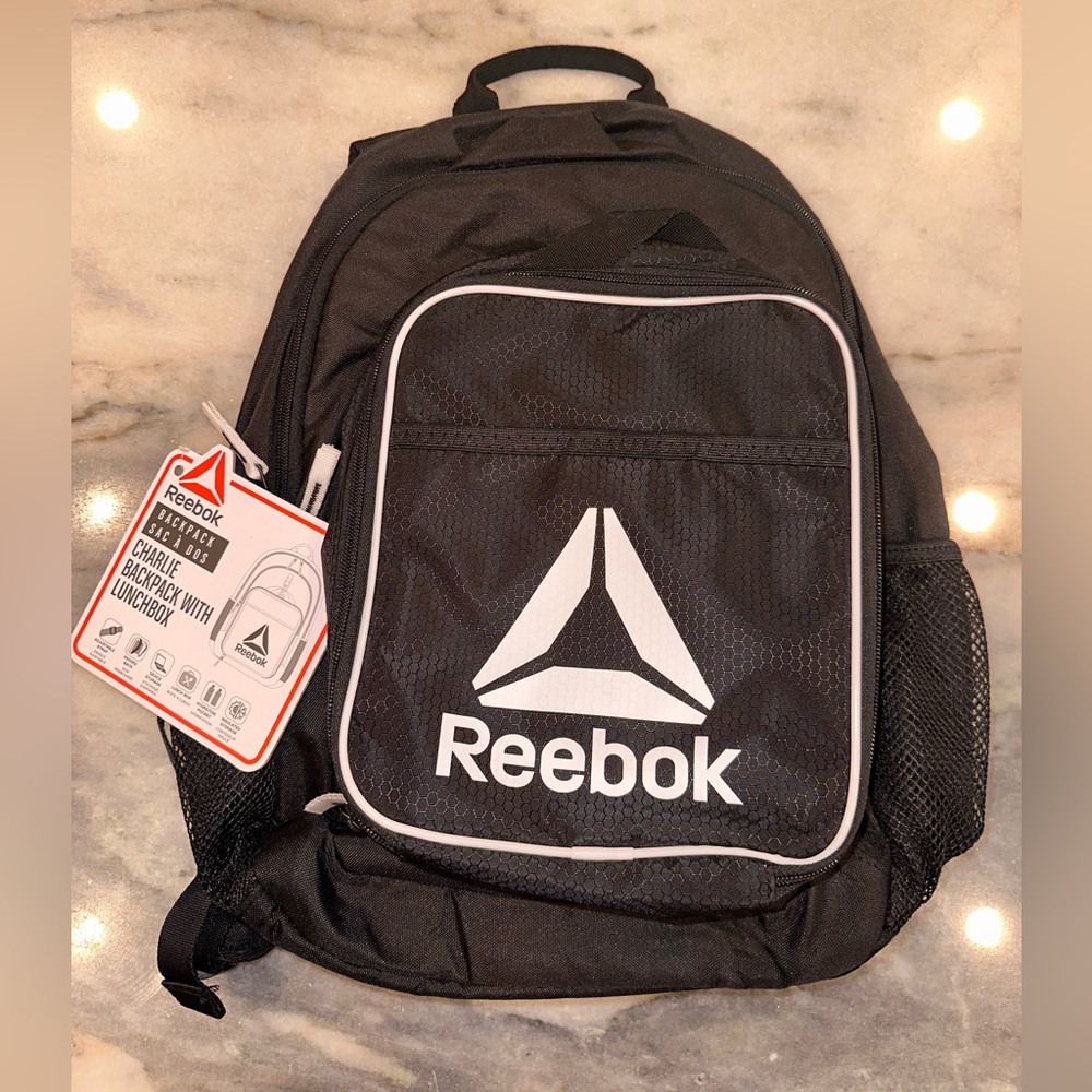 NWT‎ Reebok Black & White Backpack & Detachable Lunchbox